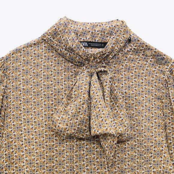 New ZARA WOMEN'S PRINTED SHIRT WITH TIE - Picture 7 of 9